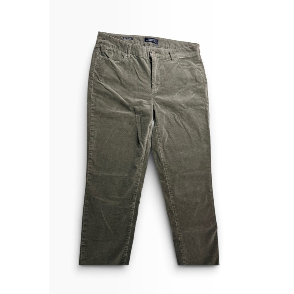 Talbots Slim Ankle Pants Women 10 Green Flawless Five-Pocket Corduroy Frayed Hem